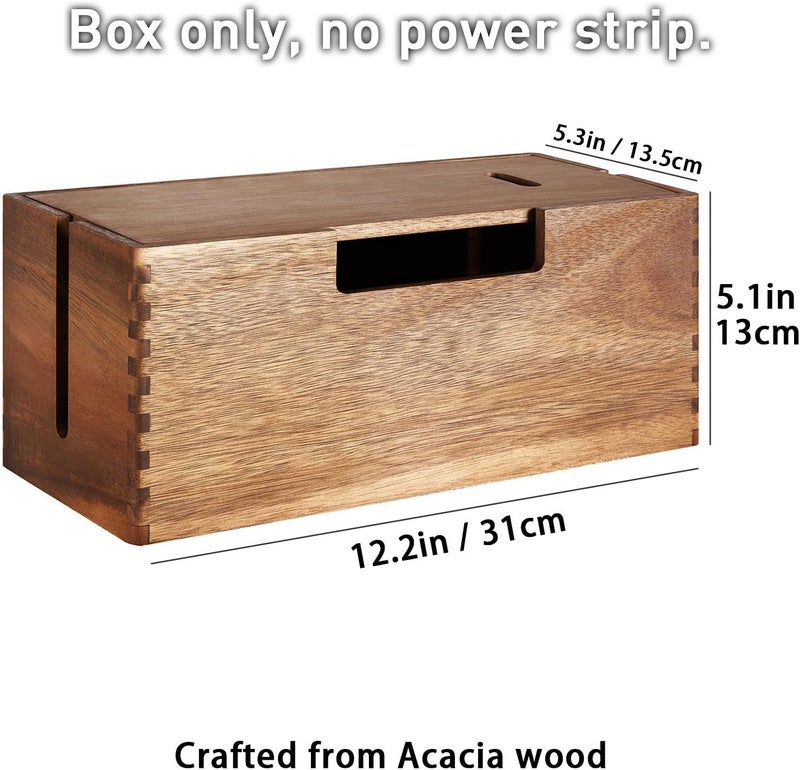 LiTY Acacia Wood Cable Management Box, Wooden Cord Hider & Organizer for Power Strip, Electrical Hiding, TV Wires, Desk & Floor Cables - Office Under Desk Cable Storage Box for Wire Storage Organization - Image 2